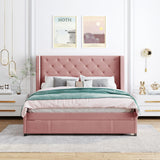 Storage Bed Velvet Upholstered Platform Bed With Wingback Headboard And A Big Drawer - Furniture Home Direct