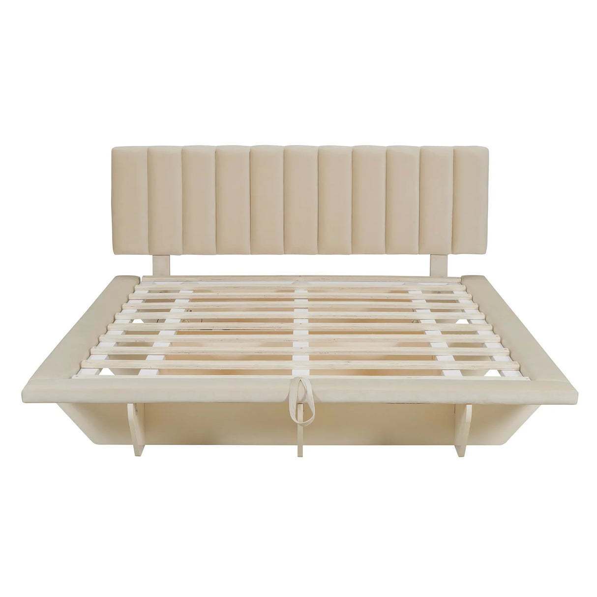 Queen Bed With Upholstered Storage And LED Lighting Beige - Furniture Home Direct