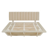 Queen Bed With Upholstered Storage And LED Lighting Beige - Furniture Home Direct