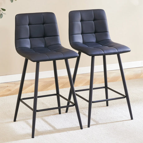 Counter Stool Set Faux Leather Tufted Cushions Black - Furniture Home Direct