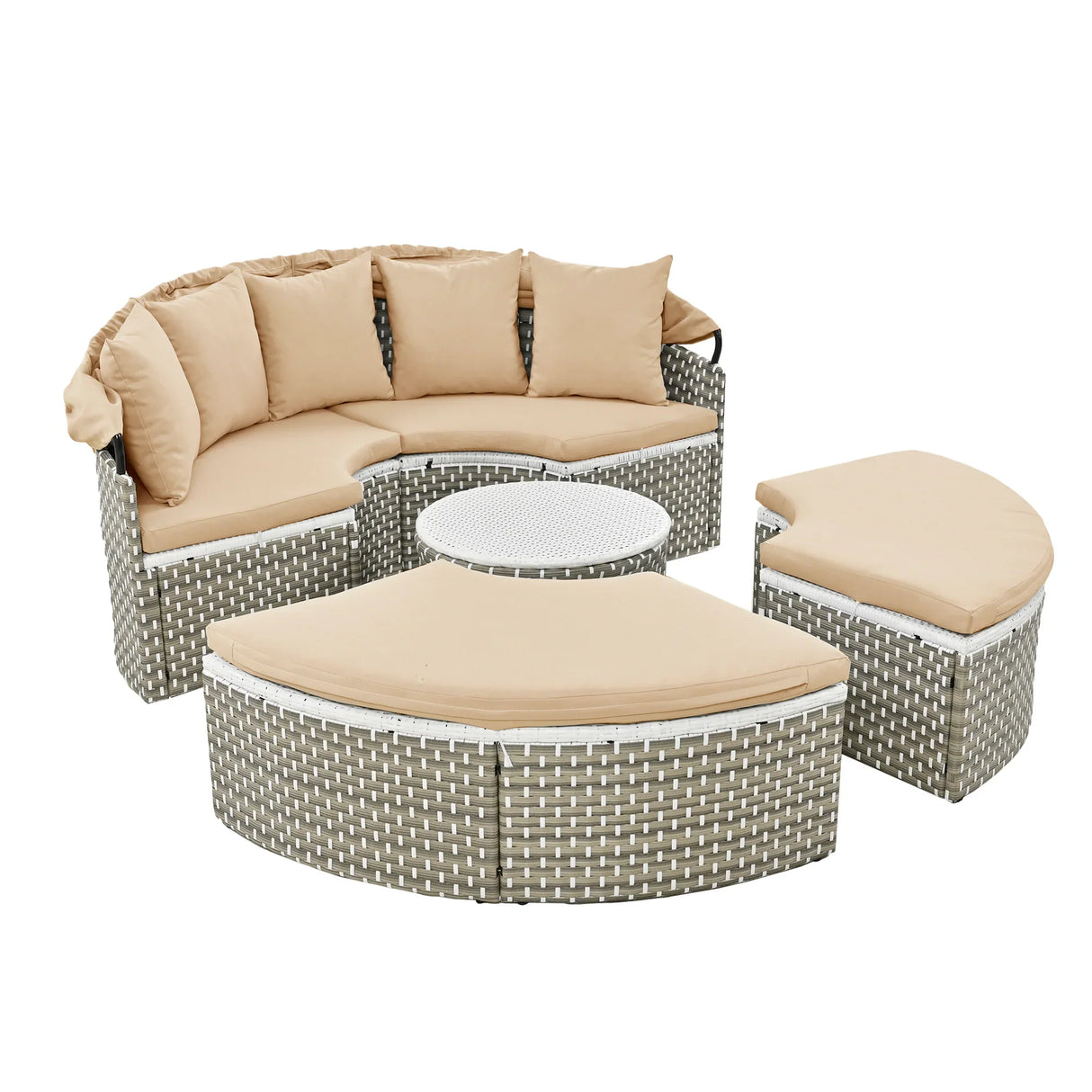 Outdoor Daybed With Canopy Weatherproof Rattan Beige - Furniture Home Direct