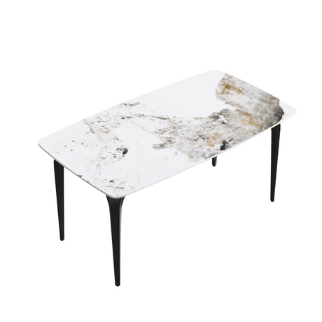 Modern Artificial Stone Pandora Curved Leg Dining Table 6 People - Antique White - Furniture Home Direct