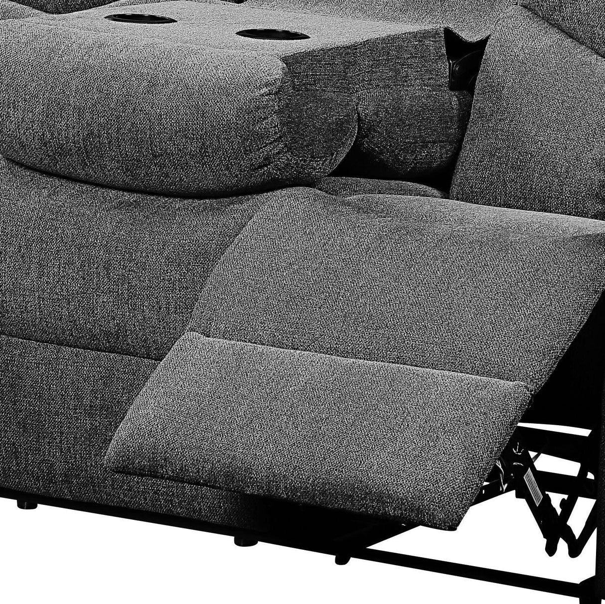 Kalen - Chenille Sofa With Drop Down Table - Gray - Furniture Home Direct