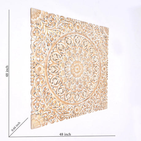 Floral Hand Carved Mandala Square Wall Decor With Spiritual Symbolism - Gold / White - Furniture Home Direct