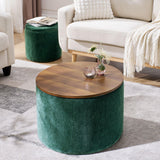 Classic 2 Piece Round Storage Ottoman Set With Drum Shaped Stool - Furniture Home Direct