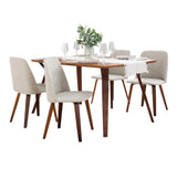 Folia Toriano - 5 Piece Mid-Century Modern Dining Set - Walnut / Beige - Furniture Home Direct