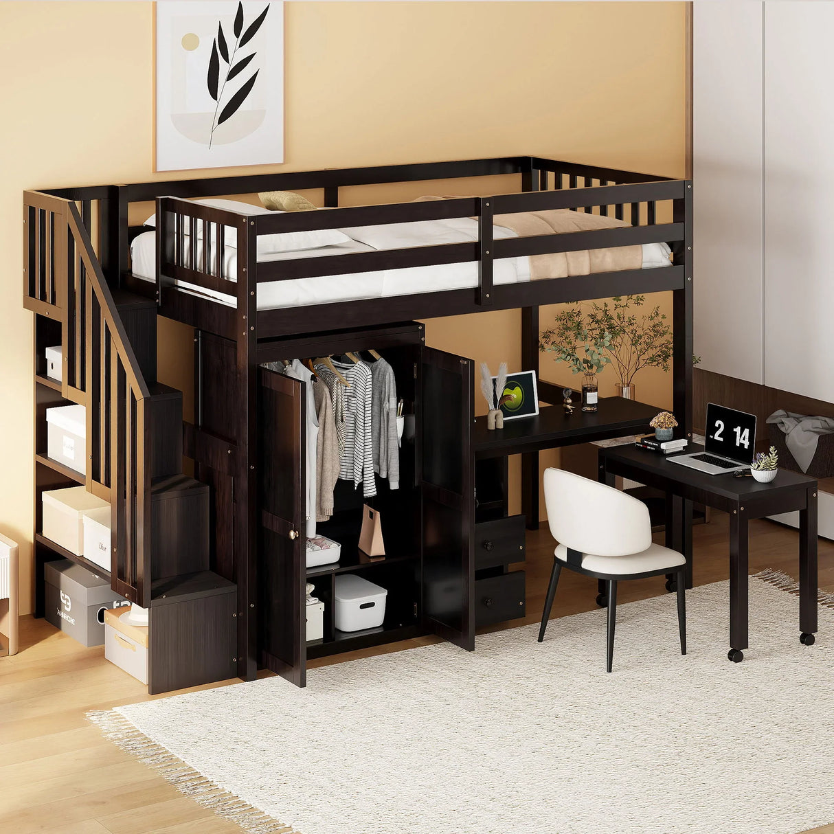 Loft Bed With Stairs, Bookshelf, Drawers, Desk & Wardrobe, Space Saving Multifunctional Furniture - Furniture Home Direct