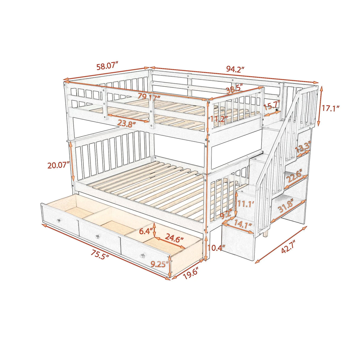 Stairway Bunk Bed With Storage And Guard Rail For Bedroom - Furniture Home Direct