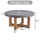Coffee Table Round Stone Finish Wood Base Contemporary Gray - Furniture Home Direct