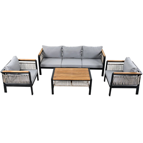 4 Pieces Outdoor Sectional Sofa Set 5 Person Patio Seating Group Outdoor Conversation Set With Cushions And A Coffee Table For Patios - Furniture Home Direct