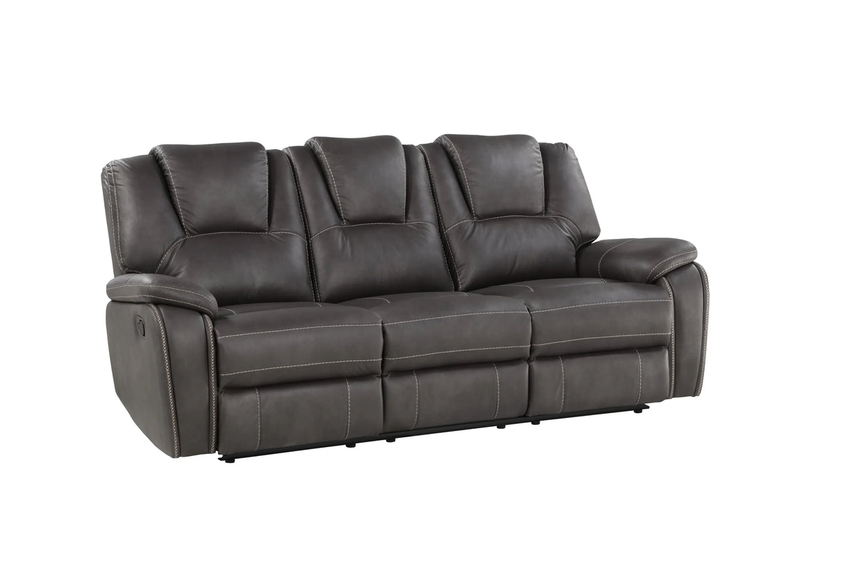 Reclining Sofa Three Seat Faux Leather Cushioned Charcoal - Furniture Home Direct