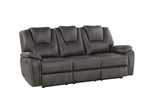 Reclining Sofa Three Seat Faux Leather Cushioned Charcoal - Furniture Home Direct