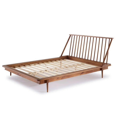 Mid-Century Modern Solid Wood Platform Bed Frame With Spindle Headboard - Furniture Home Direct