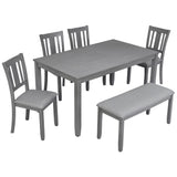6 Pieces Kitchen Dining Set, Rectangular Wooden Dining Table With 4 Upholstered Chairs And A Bench - Furniture Home Direct