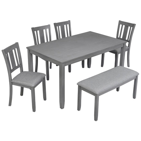 6 Pieces Kitchen Dining Set, Rectangular Wooden Dining Table With 4 Upholstered Chairs And A Bench - Furniture Home Direct