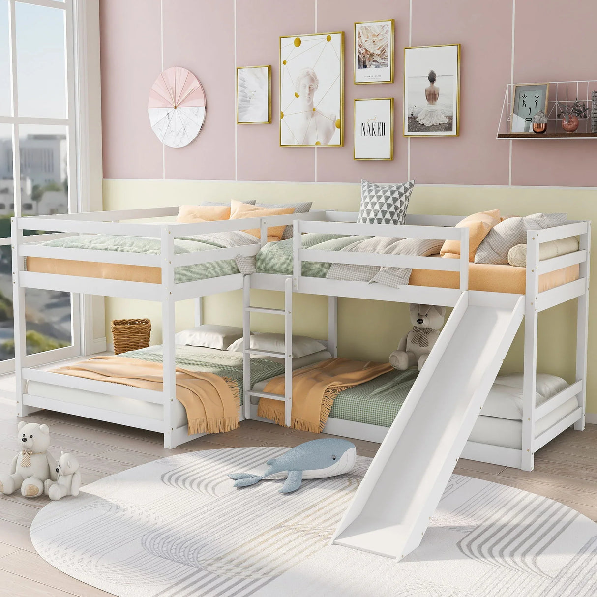 L-Shaped Bunk Bed With Slide And Short Ladder - Furniture Home Direct
