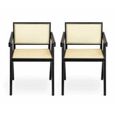 Chandigarh Arm Dining Chair With Natural Cane Design (Set of 2)