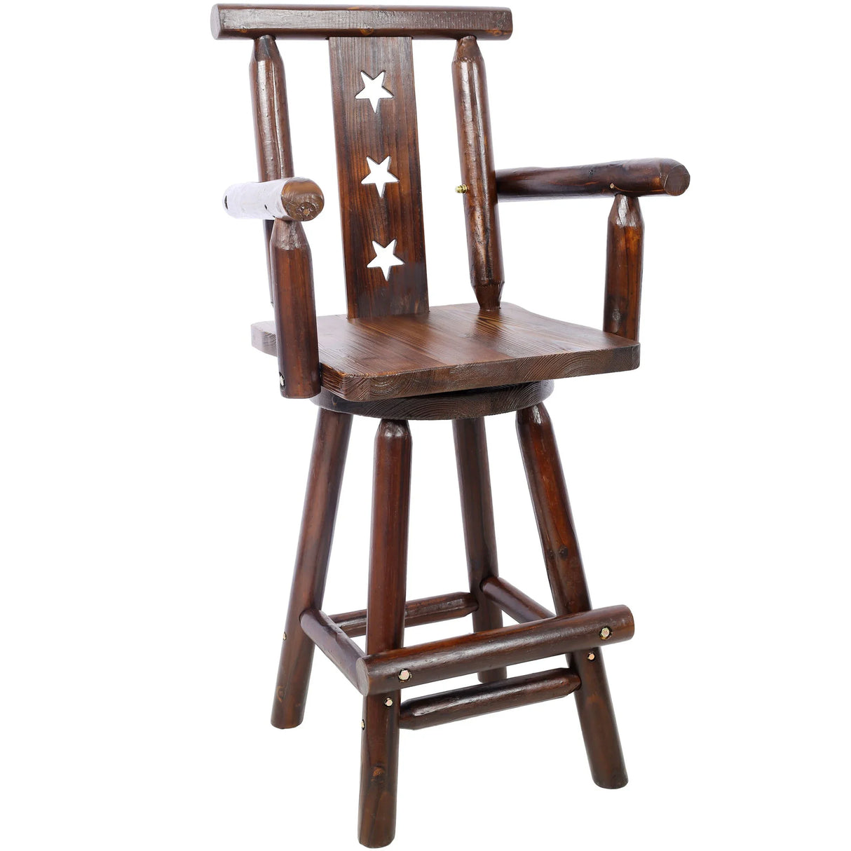 Rustic Tall Bistro Chair Decorative Star Backrest And Footrest, Fir Wood, 4 Foot - Brown - Furniture Home Direct