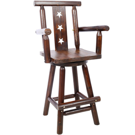 Rustic Tall Bistro Chair Decorative Star Backrest And Footrest, Fir Wood, 4 Foot - Brown - Furniture Home Direct
