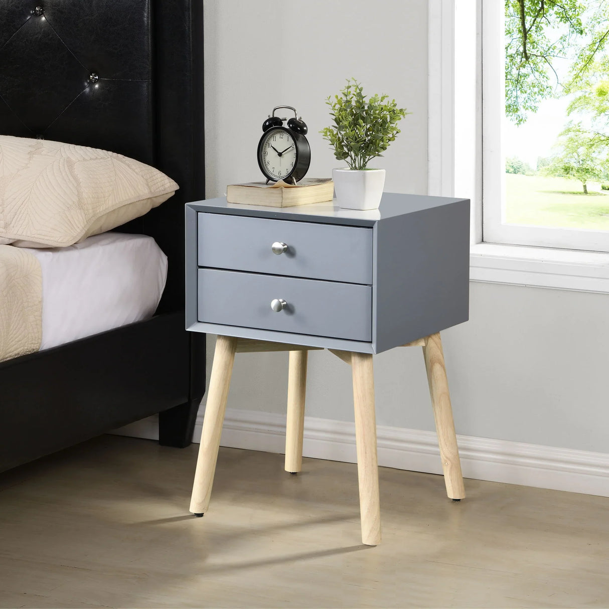Side Table With 2 Drawer, Mid-Century Modern Storage Cabinet For Bedroom - Furniture Home Direct