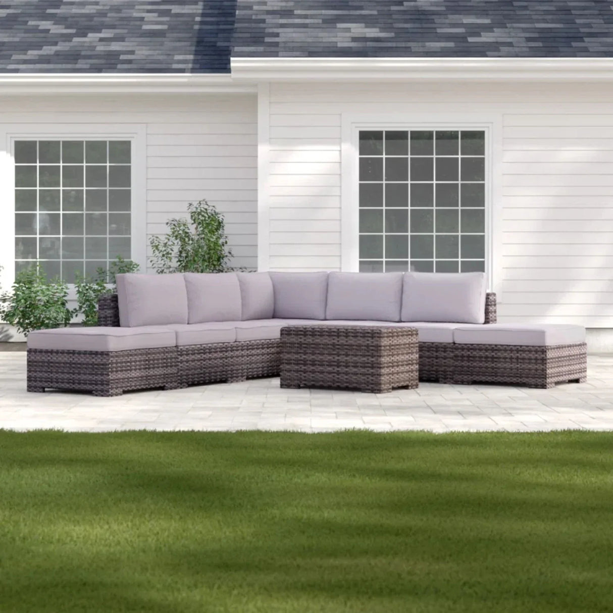 Outdoor 6 Person Wicker Seating Group With Cushions - Gray Mix - Furniture Home Direct