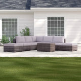Outdoor 6 Person Wicker Seating Group With Cushions - Gray Mix - Furniture Home Direct