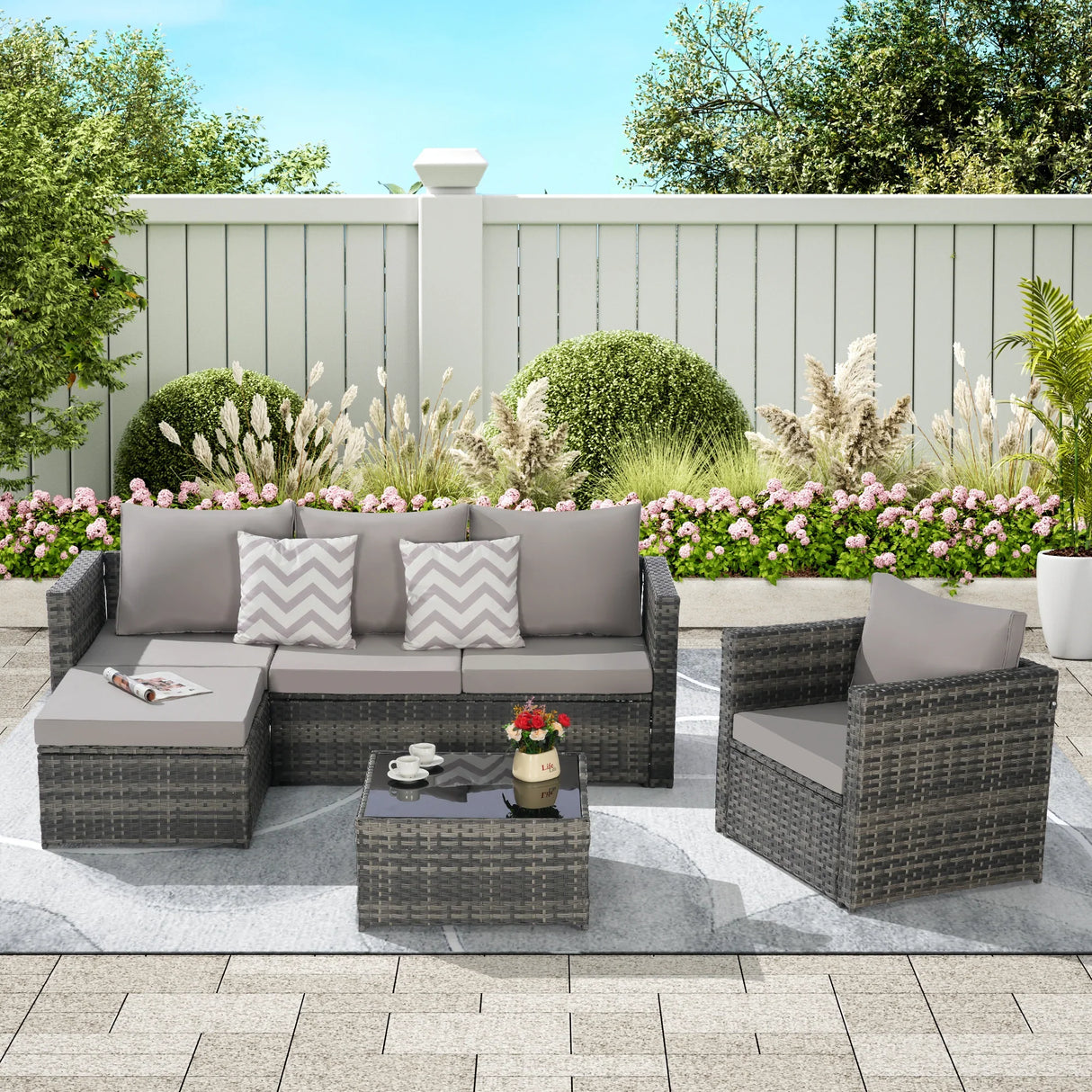 4 Piece Patio Sectional Set With Coffee Table - Gray - Furniture Home Direct