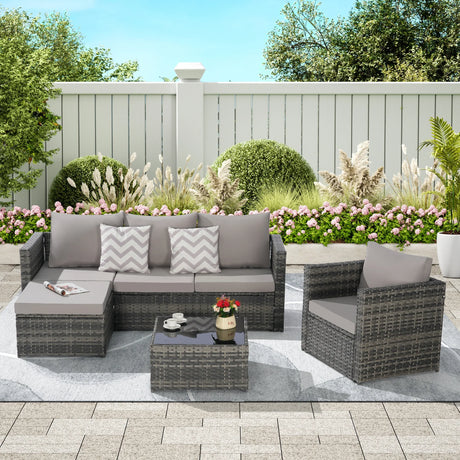4 Piece Patio Sectional Set With Coffee Table - Gray - Furniture Home Direct