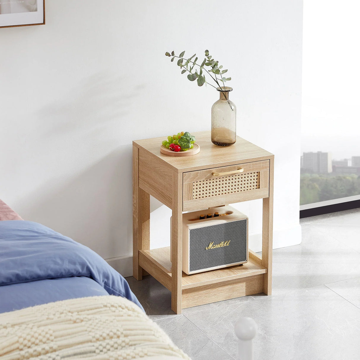 15.75" Rattan End Table With Drawer, Modern Nightstand, Side Table For Living Room, Bedroom - Furniture Home Direct