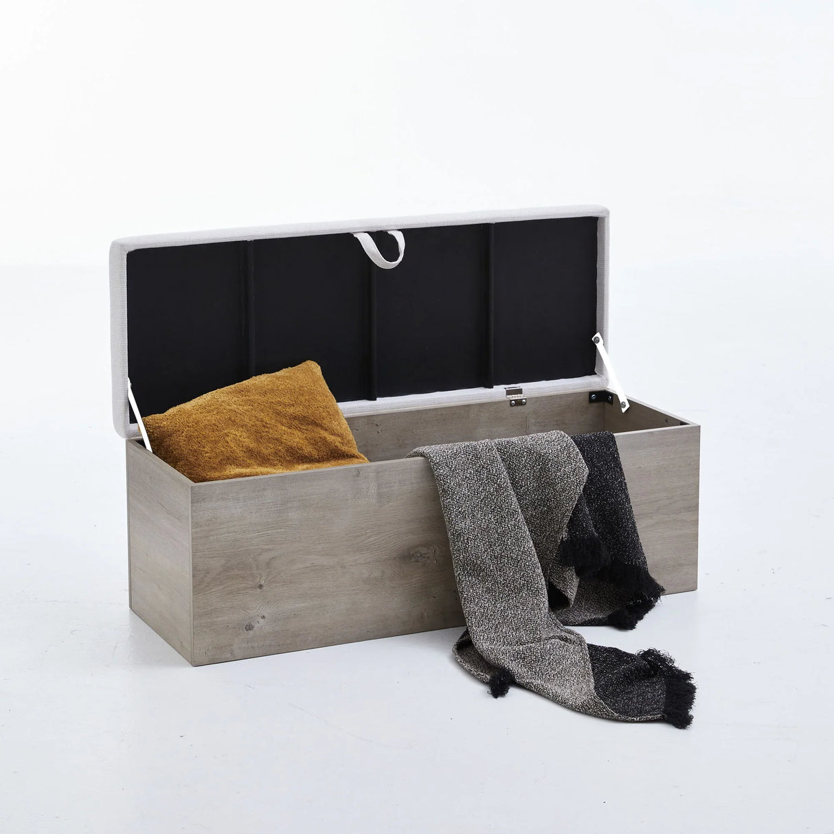 Shelton - Upholstered Flip Top Storage Bench - Ivory / Light Gray / Camel Oak - Furniture Home Direct