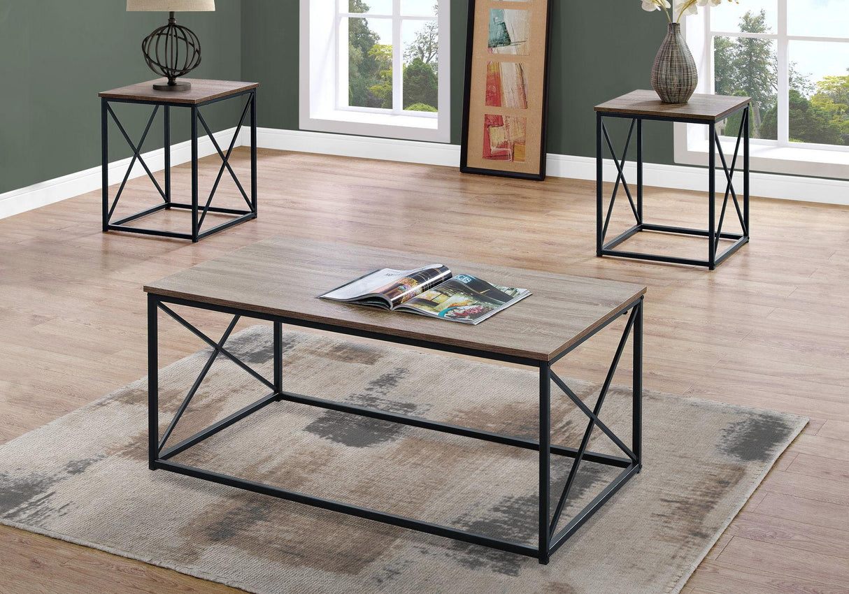 3 Pieces Table Set, Coffee, End, Side, Accent - Brown / Black - Furniture Home Direct