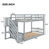 Twin Over Twin Floor Bunk Bed, Ladder With Storage - Furniture Home Direct
