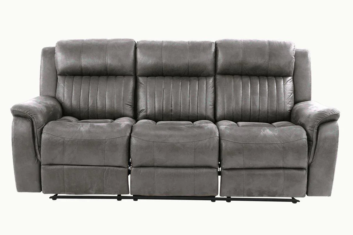 Reclining Sofa Manual Motion Faux Leather Contemporary Gray - Furniture Home Direct