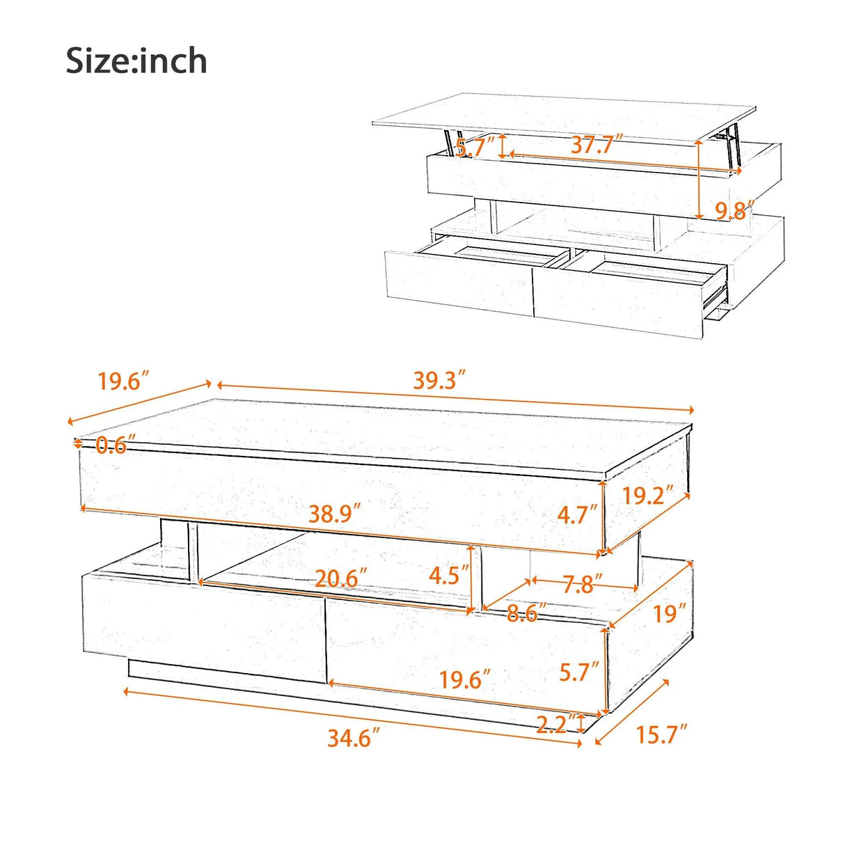 Multi Functional Lift Top Coffee Table With 2 Drawers - Furniture Home Direct
