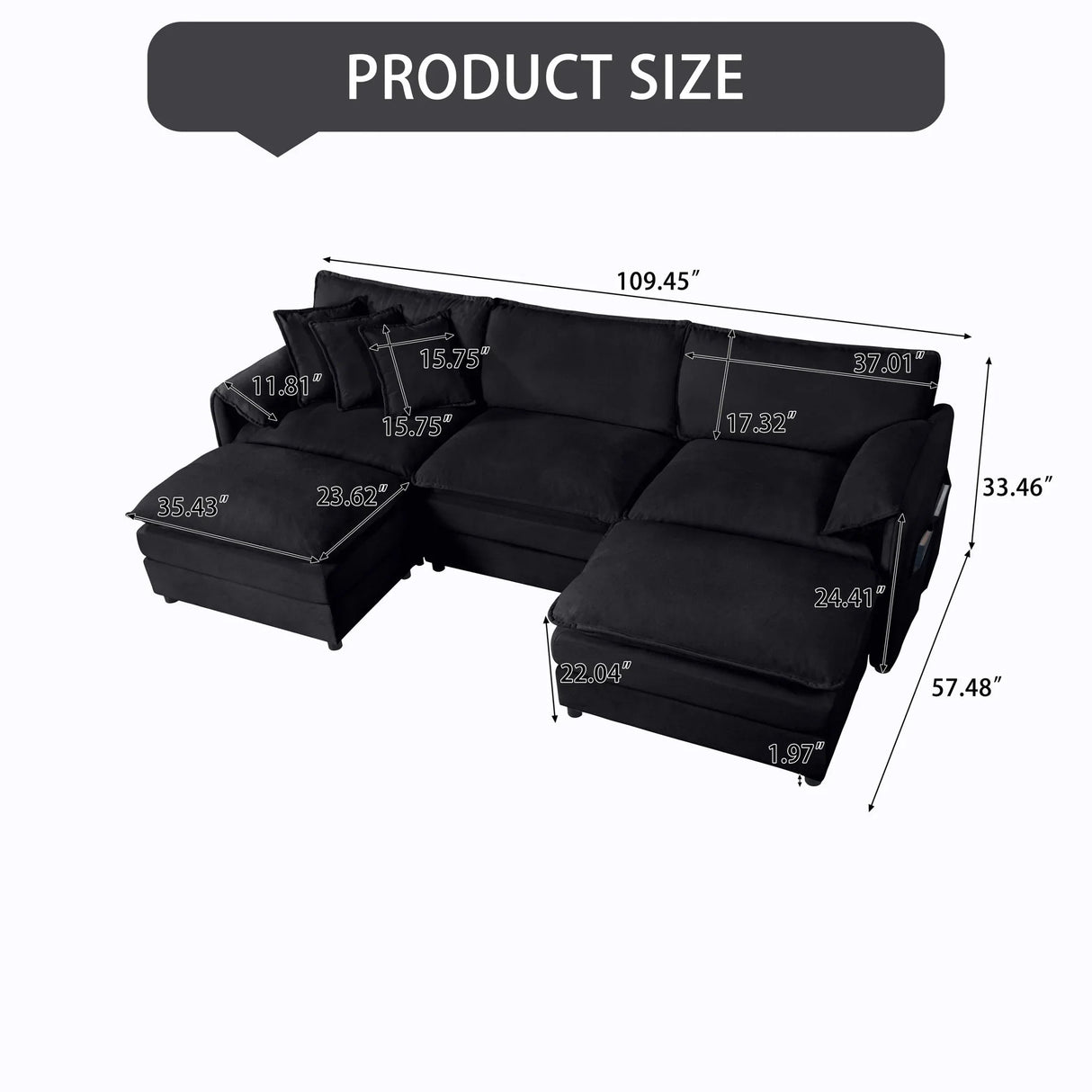 Modern Comfy Deep Seat Modular Sectional Sofa Cloud Couch With Ottoman - Furniture Home Direct