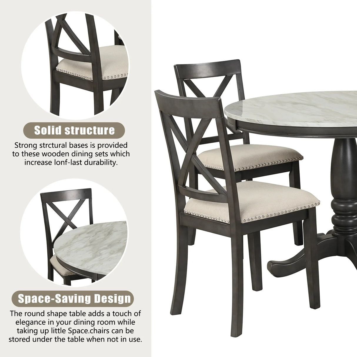 Dining Set Marble Table With Upholstered Chairs Gray - Furniture Home Direct