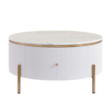 Round Coffee Table with Drawers and Gold Accents White - Furniture Home Direct