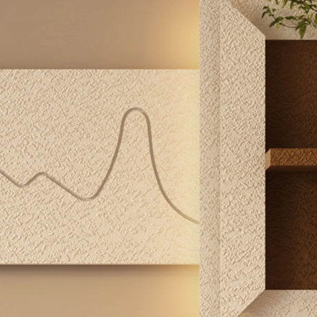 3D LED Sandstone Wall Decor With Simulated Plants, Glass Vase & Remote Control - Light Coffee - Furniture Home Direct