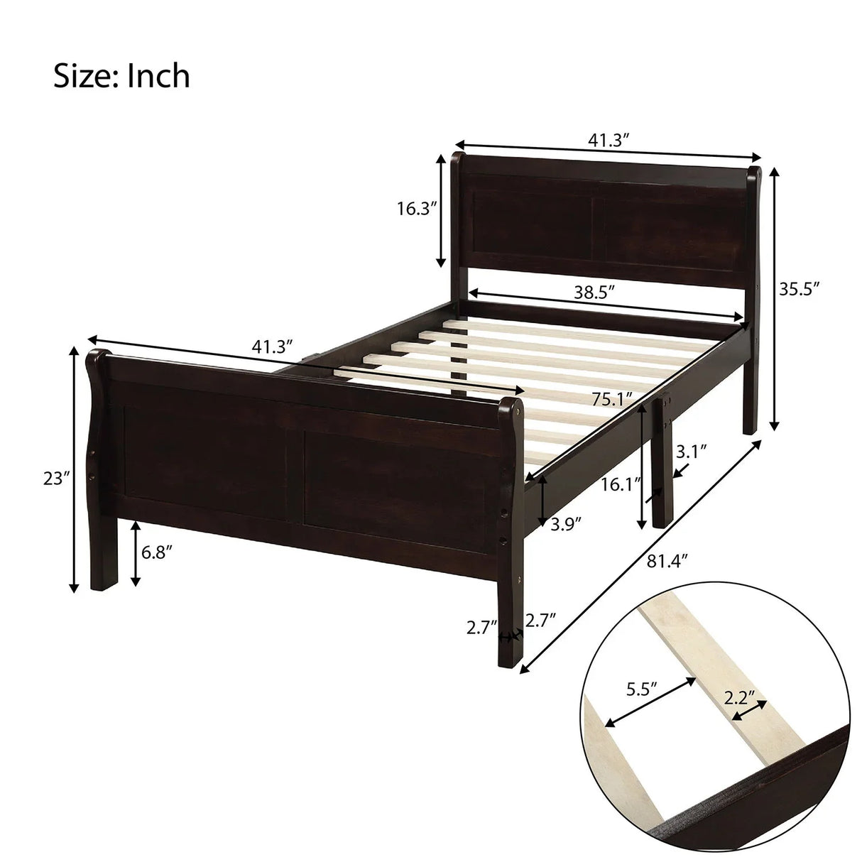 Platform Bed Frame Mattress Foundation Sleigh Bed With Headboard / Footboard / Wood Slat Suppor - Furniture Home Direct