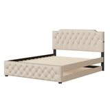 Upholstered Platform Bed With Trundle And 2 Sets Of USB Ports On Each Side, Linen Fabric - Furniture Home Direct