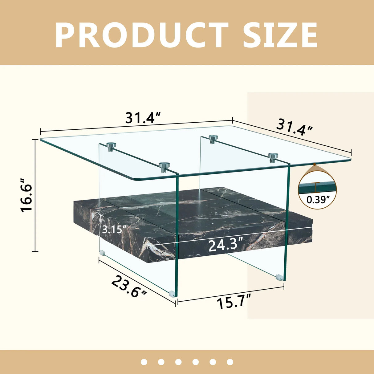 Modern 2 Tier Square Coffee Table, Elegant Marble Pattern - Furniture Home Direct