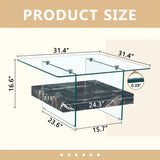Modern 2 Tier Square Coffee Table, Elegant Marble Pattern - Furniture Home Direct