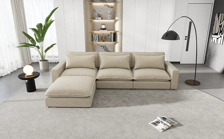 Cloud Sectional with Ottoman, Charging Ports and Three Back Pillows - Beige - Furniture Home Direct
