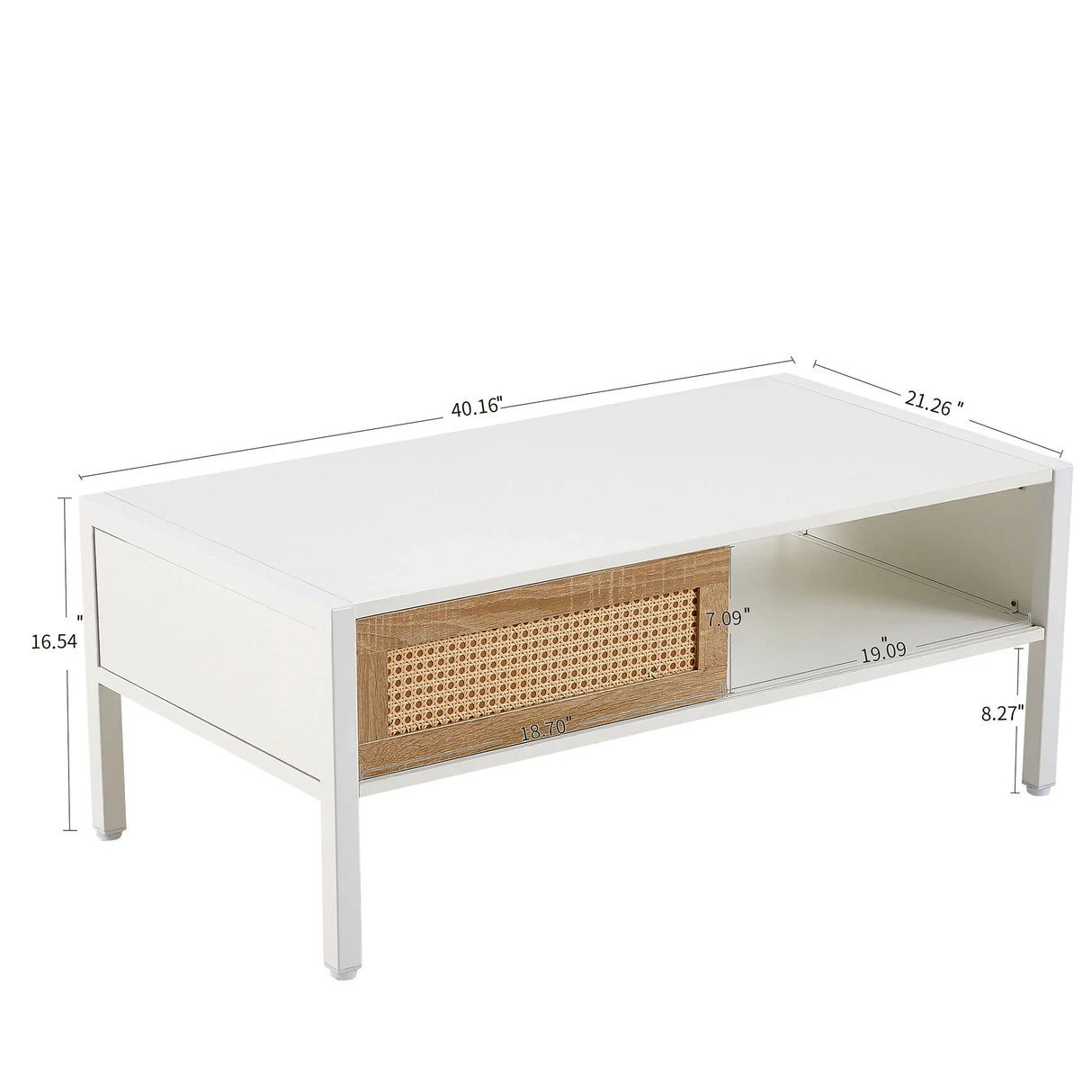 40.16" Rattan Coffee Table, Sliding Door For Storage, Metal Legs, Modern Table For Living Room - Furniture Home Direct
