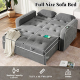 Upholstered Loveseat with Pull Out Sofa, Two Throw Pillows, Dual USB Charging Port And Adjustable Backrest - Gray - Furniture Home Direct