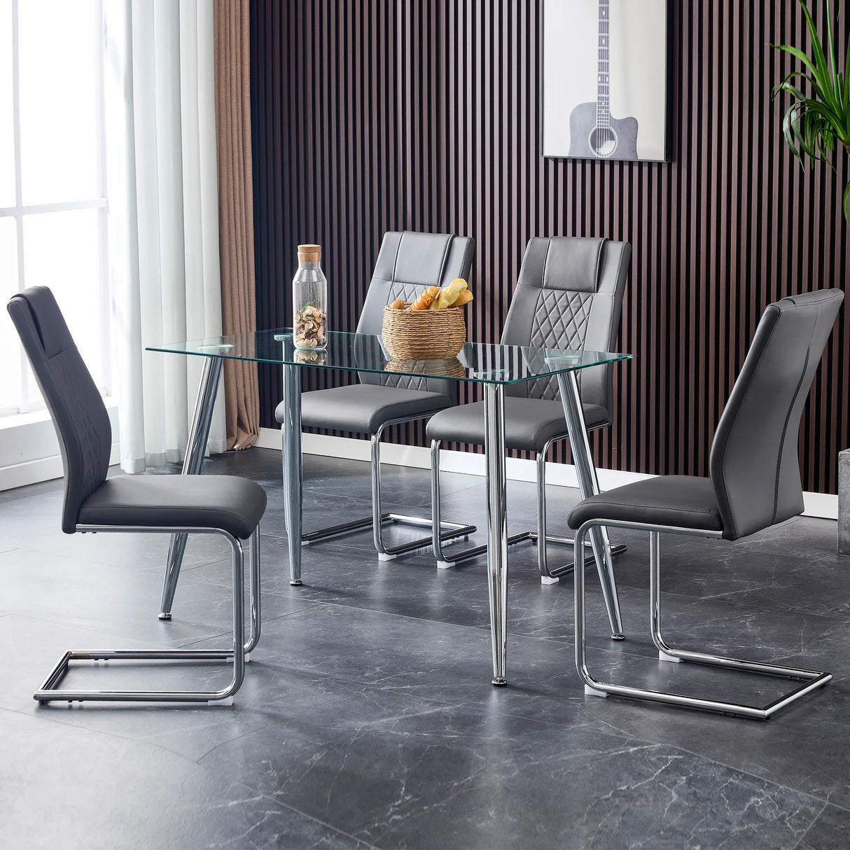 Dining Chairs Modern Faux Leather With Chrome Legs Gray - Furniture Home Direct