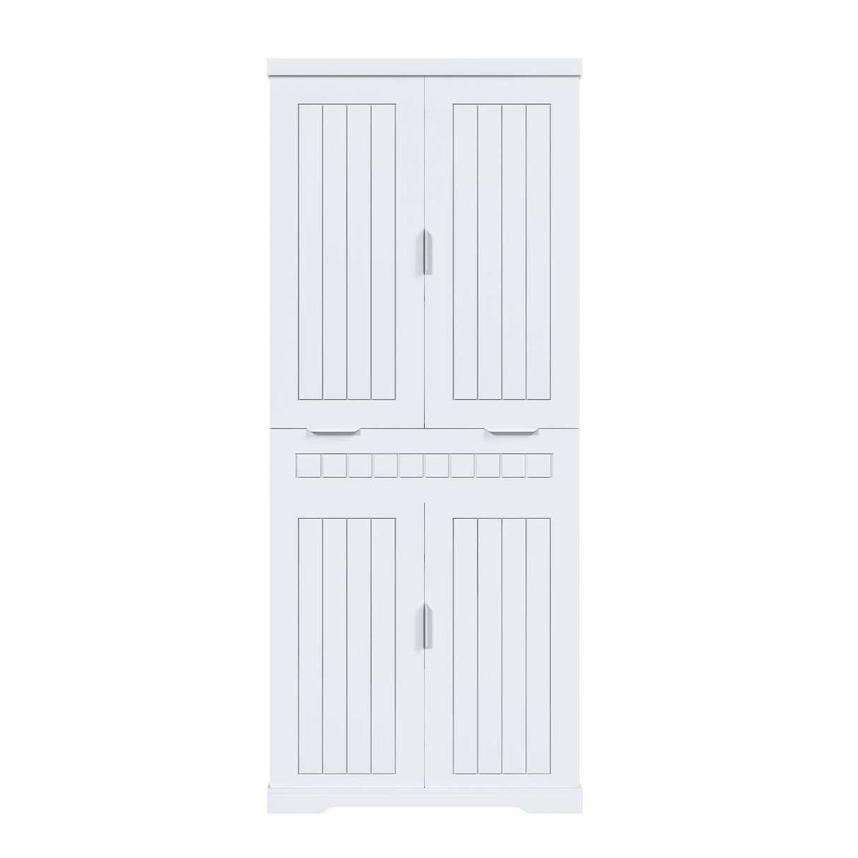 Farmhouse Style Pantry Cabinet With Drawer 2 Cabinets & 6 Door Shelves Adjustable Shelves Freestanding Cupboard - White - Furniture Home Direct