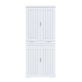 Farmhouse Style Pantry Cabinet With Drawer 2 Cabinets & 6 Door Shelves Adjustable Shelves Freestanding Cupboard - White - Furniture Home Direct