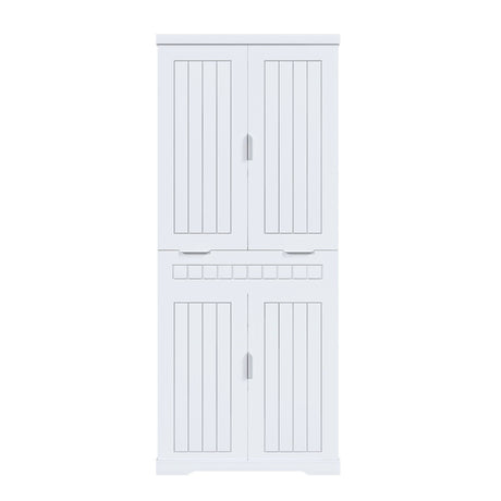 Farmhouse Style Pantry Cabinet With Drawer 2 Cabinets & 6 Door Shelves Adjustable Shelves Freestanding Cupboard - White - Furniture Home Direct