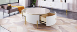 Round Coffee Table with Drawers and Gold Accents White - Furniture Home Direct